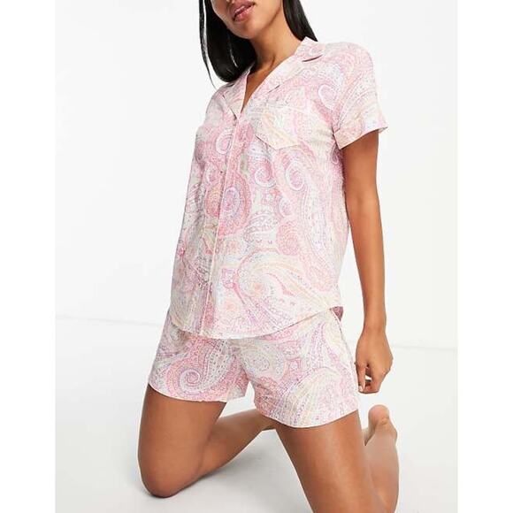 Lauren by Ralph Lauren Other - Lauren Ralph Lauren Pink Paisley 2 Piece Pajama Set M Short Sleeve Button Down